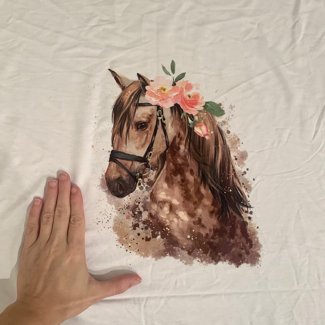 Floral Horse Panel 18x36 (on White) - Bamboo FT