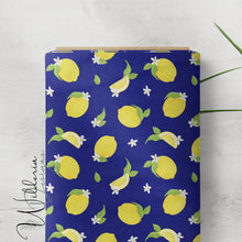 Load image into Gallery viewer, “Lemons &amp; Blossoms" Linen | Royal Blue
