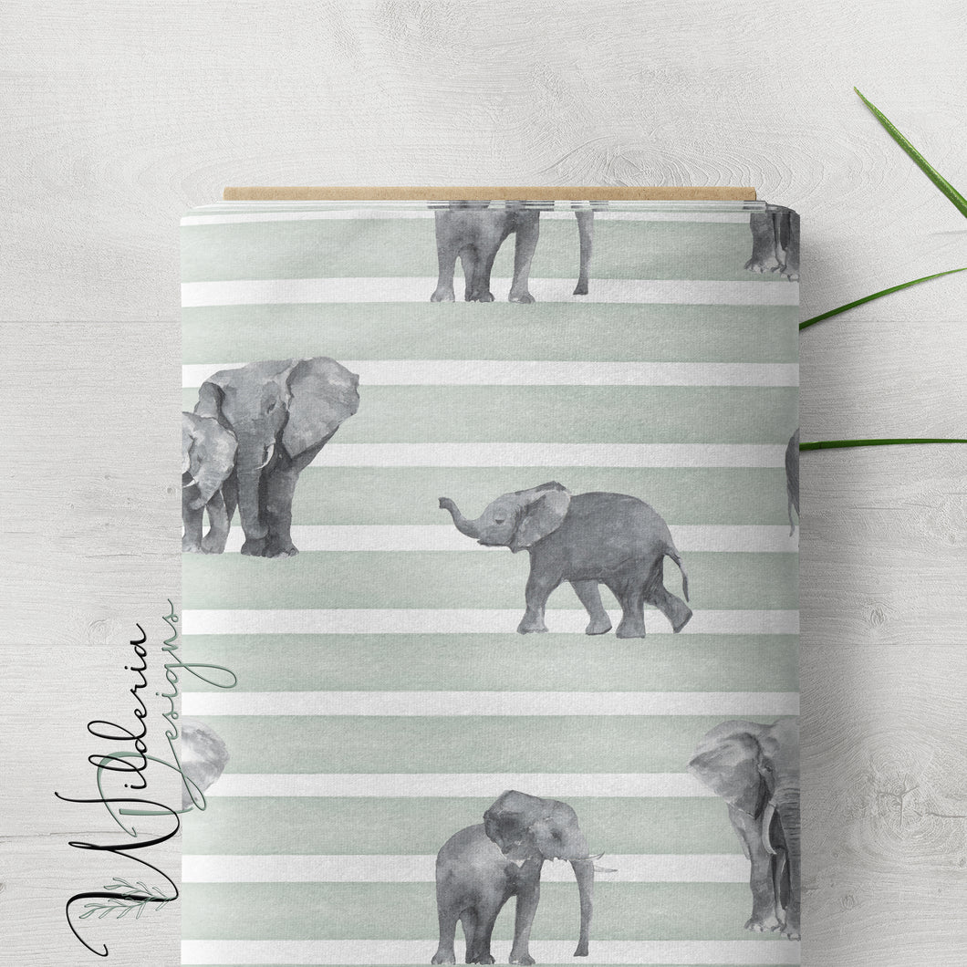 Watercolour Elephants - on stripes