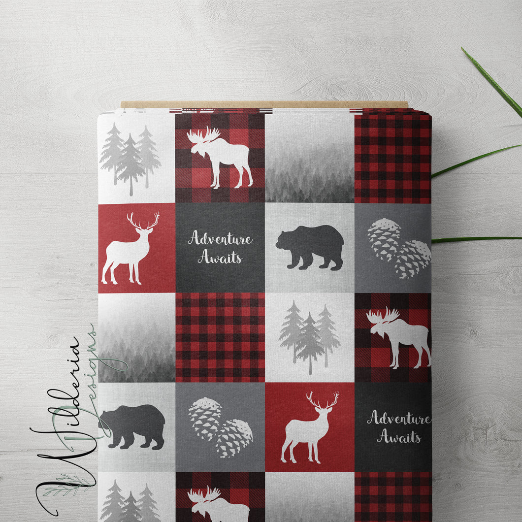 Woodland Faux Quilt - Red