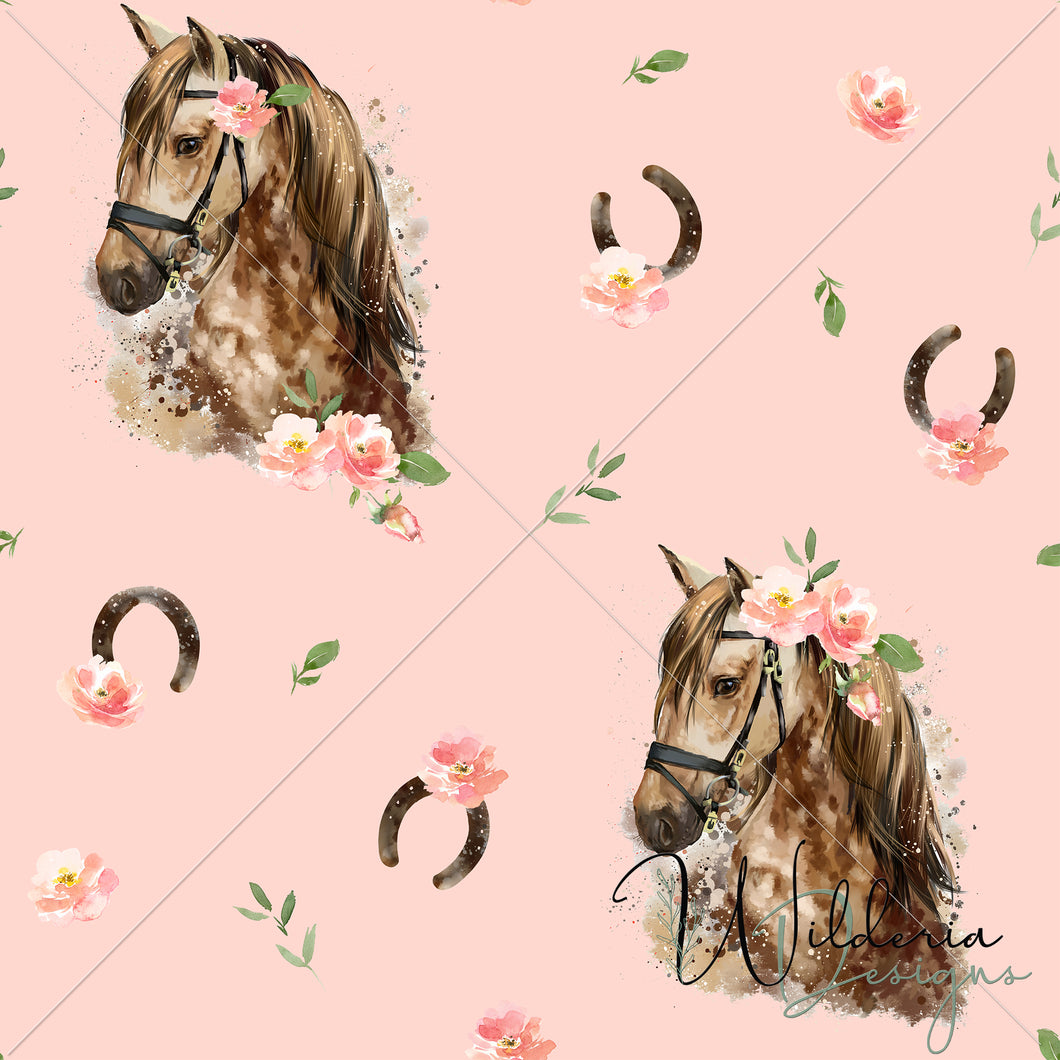 Watercolour Horse Floral - Pink