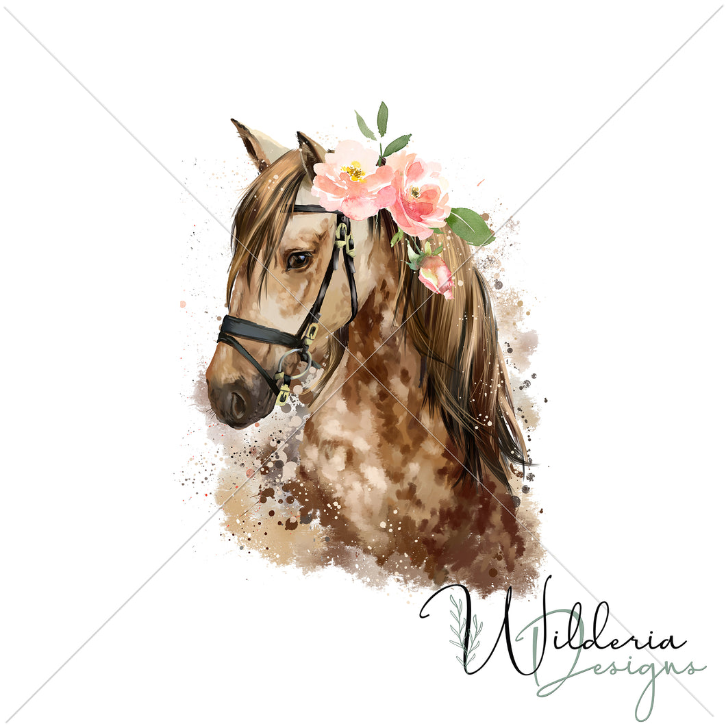 Horse Panel Floral - White