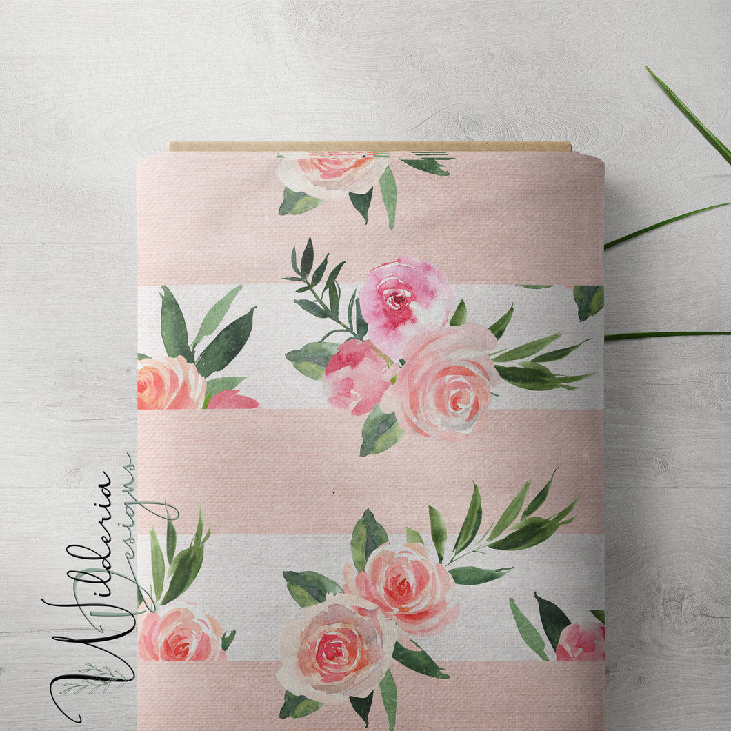 Summer Florals - Linen Stripe - Morning Dew **Limited Design**