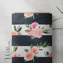 Load image into Gallery viewer, Summer Florals - Linen Stripe - Navy **Limited Design**
