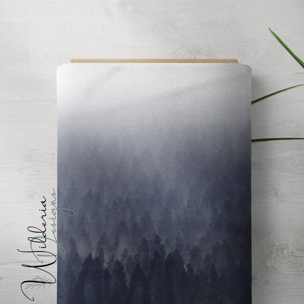 Watercolour Forest - Border Print - Navy