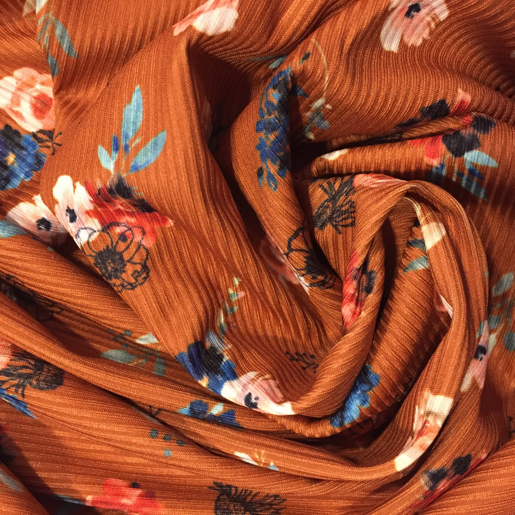 Autumn Florals - Caramel - 2x2 Rib Knit