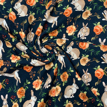 Load image into Gallery viewer, Floral Bunnies - Navy - 180gsm CL
