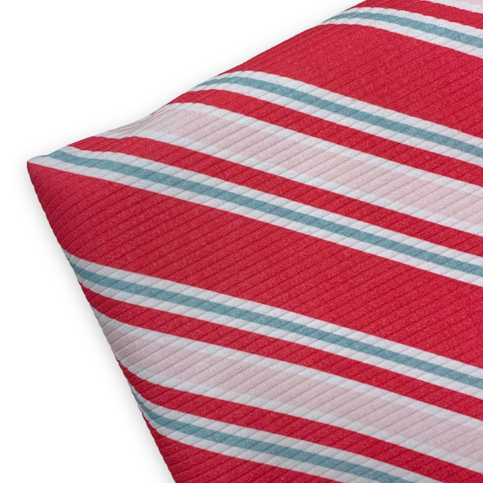 Candycane Stripes - Winter Floral Coordinate - Rib Knit